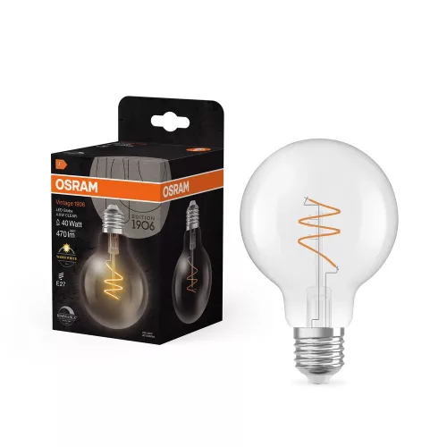 OSRAM Vintage 1906 LED globe izzó, átlátszó üveg búra, E27 foglalat, 4,6W, 2700K, 470lm, meleg fehér