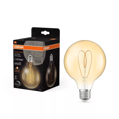 OSRAM Vintage 1906 LED Globe izzó arany üveg, E27 foglalat, 4,9W, 2200K, 470lm, 95mm átmérő
