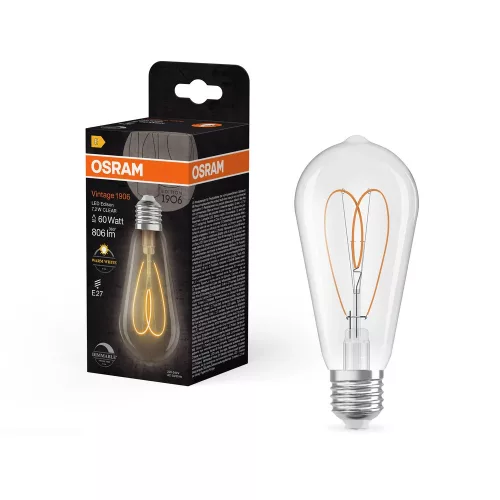 OSRAM Vintage 1906 dimmelhető LED izzó Edison forma, üveg búra, E27, 7,2W, 806lm, 2700K meleg fehér