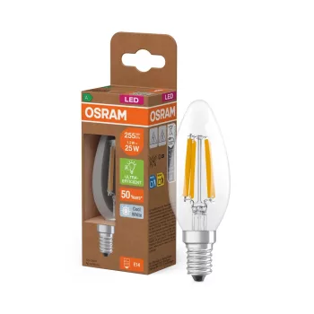 OSRAM Superstar+ LED gyertya izzó, átlátszó üveg búra, E14 foglalat, 1,2W, 255lm, 4000K, filament