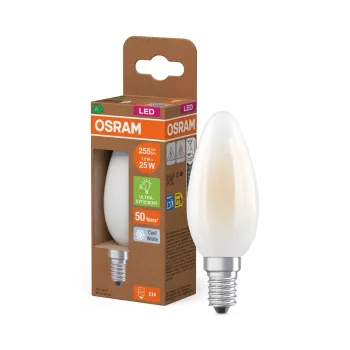 OSRAM Superstar+ LED gyertya izzó, matt plasztik búra, E14 foglalat, 1,2W, 255lm, 4000K, filament