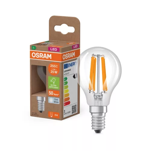 OSRAM Superstar+ LED izzó kisgömb forma, üveg búra, E14 foglalat, 1,2W, 255lm, 4000K semleges fehér