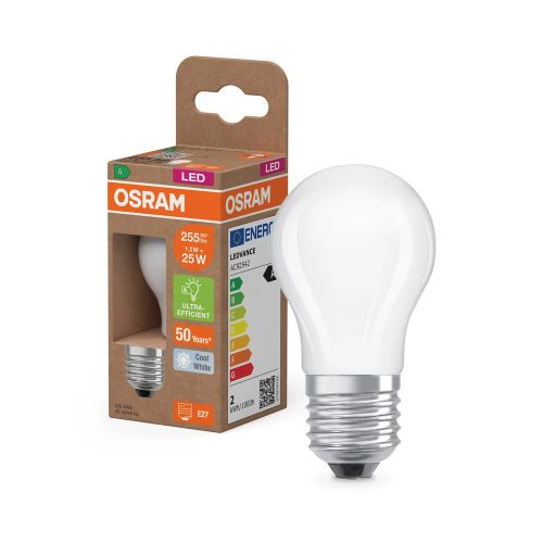 OSRAM Superstar+ LED izzó kisgömb forma, matt búra, E27 foglalat, 1,2W, 255lm, 4000K semleges fehér