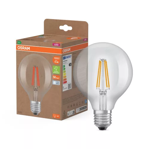 OSRAM Superstar+ LED Globe izzó, üveg búra, E27 foglalat, 5W, 1055lm, 4000K semleges, filament