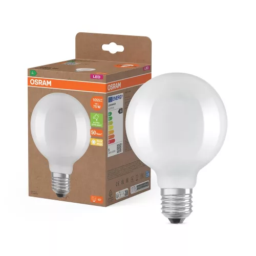 OSRAM Superstar+ LED Globe izzó, matt búra, E27 foglalat, 5W, 1055lm, 2700K meleg fehér, filament