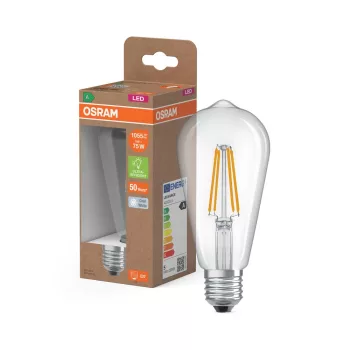 OSRAM Superstar+ LED Edison izzó, átlátszó üveg búra, E27 foglalat, 5W, 1055lm, 4000K, filament