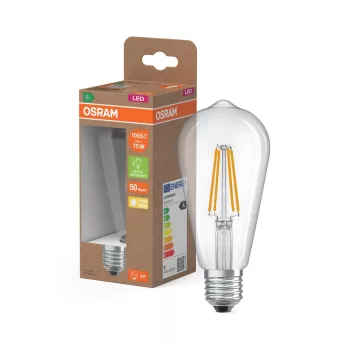 OSRAM Superstar+ LED Edison izzó, átlátszó üveg búra, E27 foglalat, 5W, 1055lm, 2700K, filament