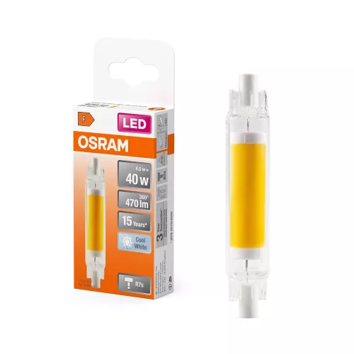 OSRAM LED ceruza izzó, átlátszó üveg búra, R7s foglalat, 4,5W, 4000K, 470lm, természetes fehér
