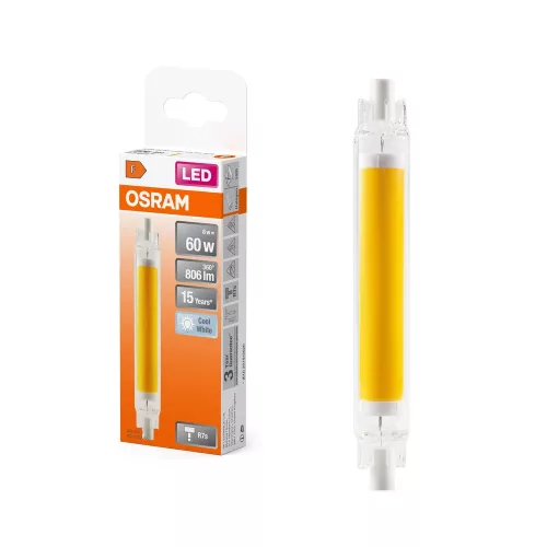 OSRAM LED ceruza izzó, átlátszó üveg búra, R7s foglalat, 8W, 4000K, 806lm, természetes fehér
