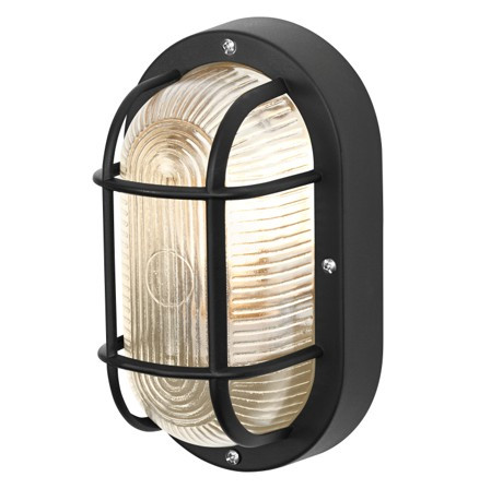 OSRAM Bulkhead hajópajzs lámpa fekete, 10W, IP44, E27 foglalat, üveg ház, 207mm magas