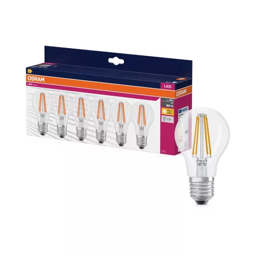 OSRAM VALUE LED izzó, classic forma, üveg búra, E27 foglalat, 7W, 806lm, 2700K meleg fehér 6db