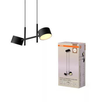   OSRAM Dekor Kyoto LED 2 × függesztett lámpa, beltéri, fekete, 820 lm, 20 W, 3000 K, alumínium, IP20, hossz: 1500 mm, kattintásos dimmelhető ( 4058075846609 )