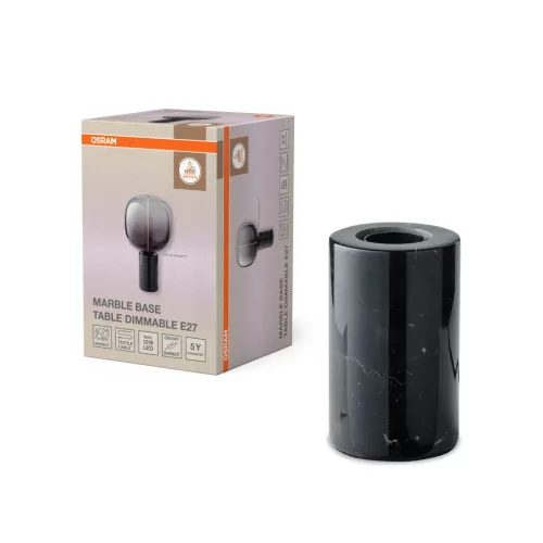 OSRAM Dekor márványtalpas asztali lámpa, beltéri, fekete, E27, márvány, IP20, átmérő: 80 mm, magasság: 130 mm, dimmelhető ( 4058075846883 )