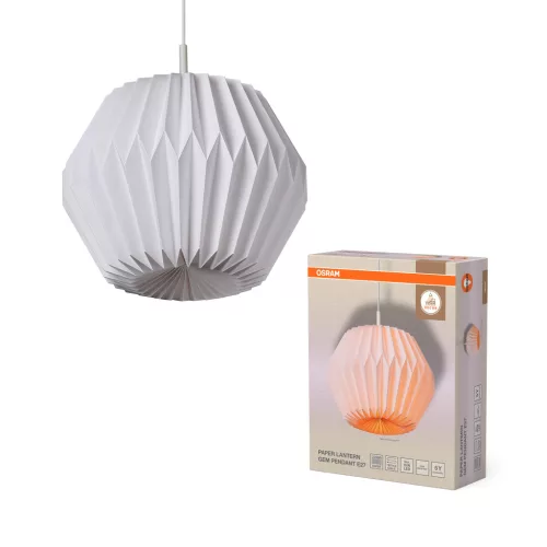 OSRAM Dekor papírlampion drágakő függő lámpa, beltéri, fehér, E27, papír és acél, IP20, átmérő: 350 mm, hossz: 1380 mm ( 4058075847163 )