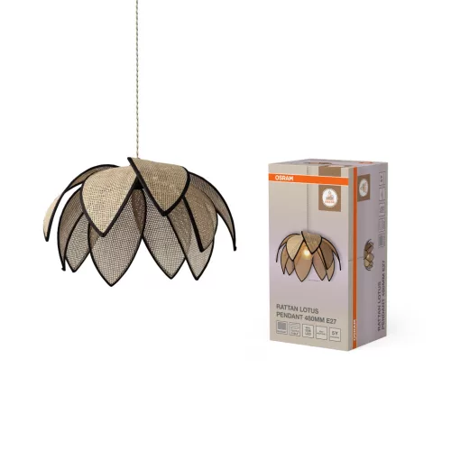 OSRAM Dekor rattan lótusz függő lámpa, beltéri, bézs, E27, rattan és acél, IP20, átmérő: 480 mm, hossz: 1340 mm ( 4058075847248 )