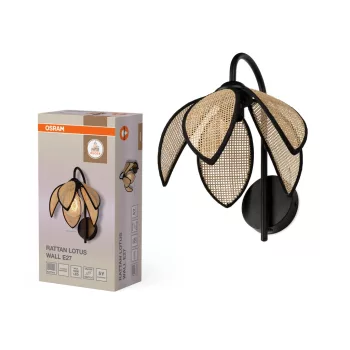  OSRAM Dekor rattan lótusz oldalfali lámpa, beltéri, bézs, E27, rattan és acél, IP20, hossz: 345 mm ( 4058075847262 )