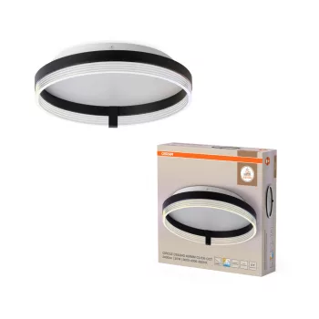   OSRAM Dekor kör LED mennyezeti lámpa, beltéri, fekete, 1350 lm, 25 W, 3000 K / 4000 K / 6500 K, PMMA, IP20, átmérő: 400 mm, kattintásos színhőmérséklet-szabályozással ( 4058075847309 )