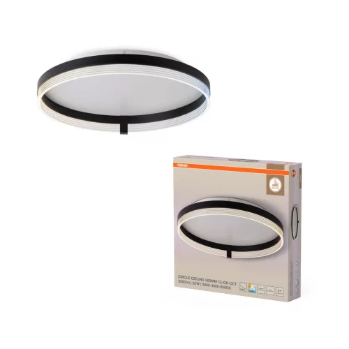 OSRAM Dekor kör LED mennyezeti lámpa, beltéri, fekete, 1800 lm, 32 W, 3000 K / 4000 K / 6500 K, PMMA, IP20, átmérő: 500 mm, kattintásos színhőmérséklet-szabályozással ( 4058075847323 )