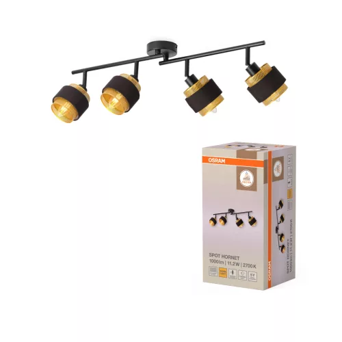OSRAM Dekor Hornet mennyezeti spot lámpa 4 fejes, beltéri, arany, fekete, E14, acél és polyester cotton, IP20, hossz: 710 mm ( 4058075847804 )