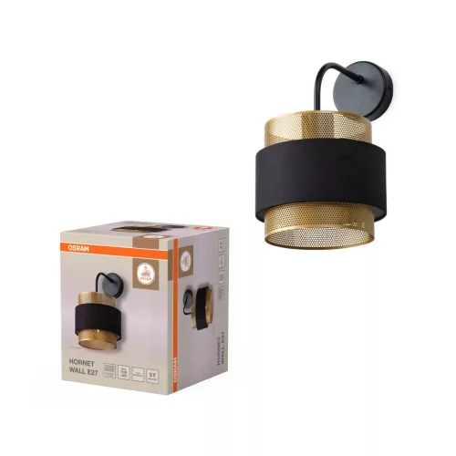 OSRAM Dekor Hornet oldalfali lámpa, beltéri, arany, fekete, E27, acél és polyester cotton, IP20, hossz: 300 mm ( 4058075847828 )