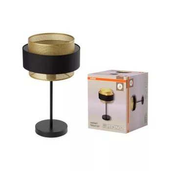   OSRAM Dekor Hornet asztali lámpa, beltéri, arany, fekete, E27, acél és polyester cotton, IP20, átmérő: 250 mm, magasság: 440 mm ( 4058075847903 )