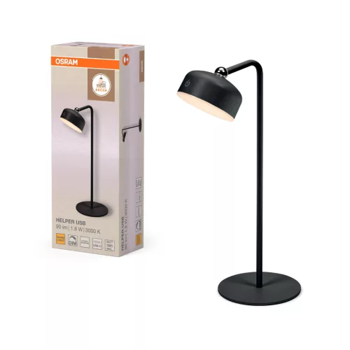 OSRAM Decor Helper Gadget LED hordozható olvasó asztali lámpa, USB tölthető, beltéri, fekete, 100 lm, 1,8 W, 3000 K, műanyag, IP20, magasság: 363 mm, dimmelhető ( 4058075849242 )
