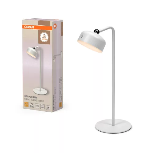 OSRAM Decor Helper Gadget LED hordozható olvasó asztali lámpa, USB tölthető, beltéri, fehér, 140 lm, 1,8 W, 3000 K, műanyag, IP20, magasság: 363 mm, dimmelhető ( 4058075849266 )