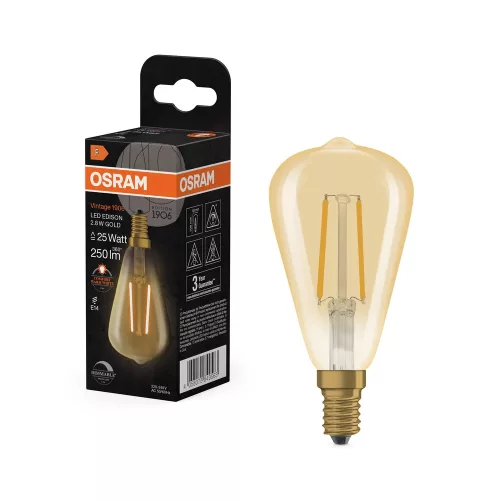 OSRAM Vintage 1906 dimmelhető LED Edison izzó, arany üveg, E14, 2,8W, 250lm, 2200K, A-verzió