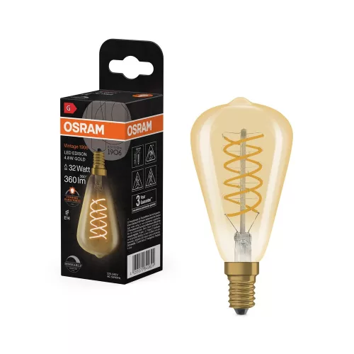 OSRAM Vintage 1906 dimmelhető LED Edison izzó, arany üveg, E14, 4,8W, 360lm, 2200K, B-verzió