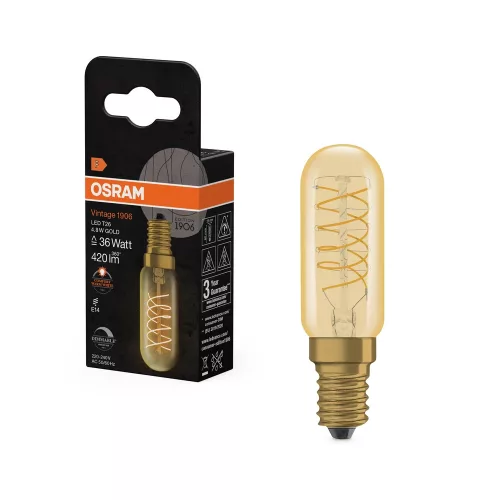 OSRAM Vintage 1906 dimmelhető LED cső izzó, cső forma, arany üveg, E14 foglalat, 4,8W, 2200K