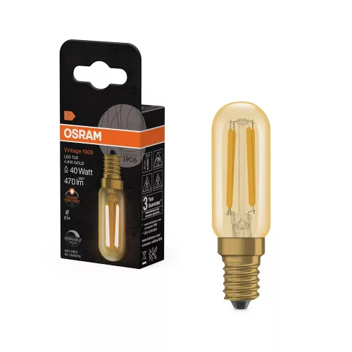 OSRAM Vintage 1906 dimmelhető LED cső izzó, cső forma, arany üveg, E14 foglalat, 4,8W, 2200K, 470lm
