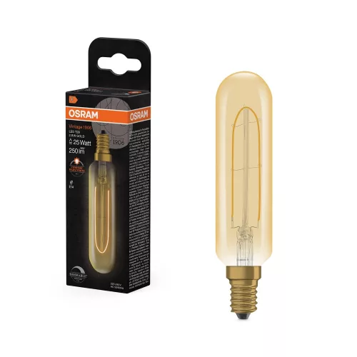 OSRAM Vintage 1906 dimmelhető LED cső izzó, cső forma, arany üveg, E14 foglalat, 2,8W, 2200K, 250lm