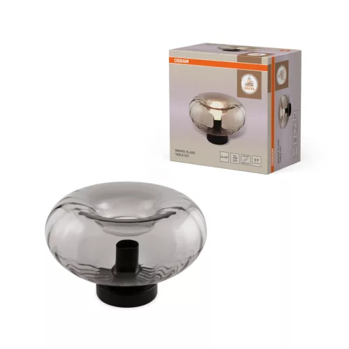 OSRAM Dekor Füstüveg asztali lámpa, beltéri, fekete, E27, acél és üveg, IP20, átmérő: 280 mm ( 4058075850040 )