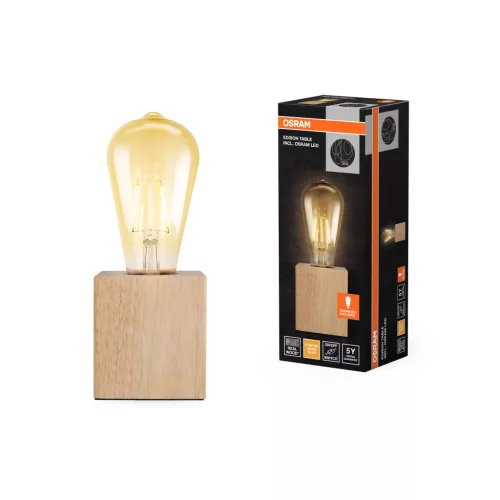 OSRAM Vintage 1906 asztali lámpa, beltéri, fa dekor, E27, gumifa, IP20, magasság: 195 mm ( 4058075850231 )