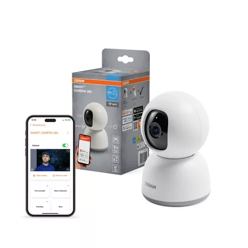 OSRAM SMART+ WiFi 360° beltéri kamera fehér, 4MP 2K QHD, IP20, pan-tilt, éjjellátó, audio