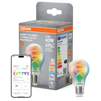 OSRAM SMART+ Matter dimmelhető LED izzó, körte forma, E27 foglalat, 4,8W, RGB állítható, 470lm