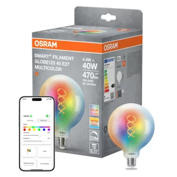 OSRAM SMART+ Matter dimmelhető LED izzó, Globe forma, E27 foglalat, 4,8W, RGB állítható, 470lm