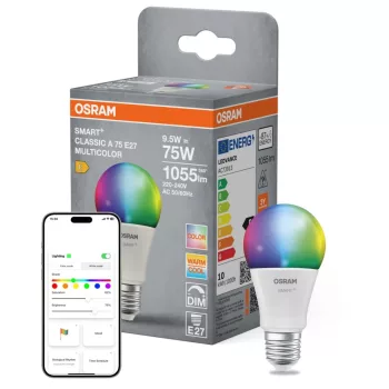 OSRAM SMART+ Matter LED izzó, körte forma, matt plasztik, E27 foglalat, 9,5W, RGB állítható, 1055lm