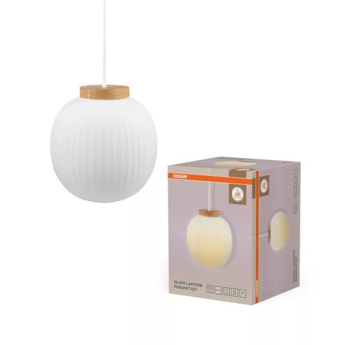 OSRAM Dekor üveglampion függő lámpa, beltéri, fa dekor, fehér, E27, acél és gumifa, IP20, átmérő: 310 mm, hossz: 1500 mm ( 4058075852136 )