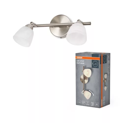 OSRAM Cup mennyezeti / fali állítható spot lámpa 2 fejes, beltéri, csiszolt nikkel, 2 × G9, acél, IP20, hossz: 255 mm ( 4058075852426 )