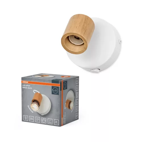 OSRAM Brick fali állítható fa spot lámpa 1 fejes, beltéri, fa dekor, fehér, GU10, acél és gumifa, IP20, hossz: 98 mm ( 4058075852488 )
