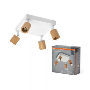  OSRAM Brick mennyezeti / fali állítható fa spot lámpa Plate 4 fejes, beltéri, fa dekor, fehér, 4 × GU10, acél és gumifa, IP20, hossz: 190 mm ( 4058075852525 )