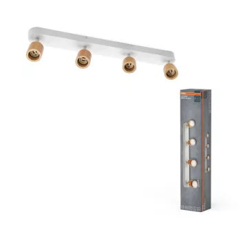   OSRAM Brick mennyezeti / fali állítható fa spot lámpa 4 fejes, beltéri, fa dekor, fehér, 4 × GU10, acél és gumifa, IP20, hossz: 520 mm ( 4058075852563 )