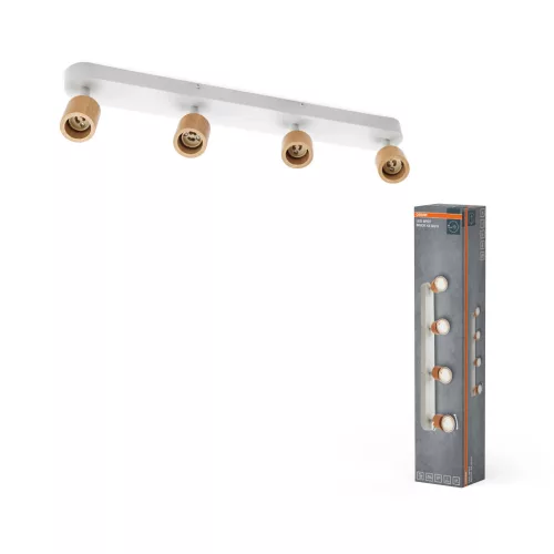 OSRAM Brick mennyezeti / fali állítható fa spot lámpa 4 fejes, beltéri, fa dekor, fehér, 4 × GU10, acél és gumifa, IP20, hossz: 520 mm ( 4058075852563 )