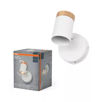   OSRAM Stamp fali állítható fa spot lámpa 1 fejes, beltéri, fa dekor, fehér, GU10, acél és gumifa, IP20, hossz: 113 mm ( 4058075852587 )