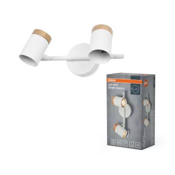   OSRAM Stamp mennyezeti / fali állítható fa spot lámpa 2 fejes, beltéri, fa dekor, fehér, 2 × GU10, acél és gumifa, IP20, hossz: 255 mm ( 4058075852600 )