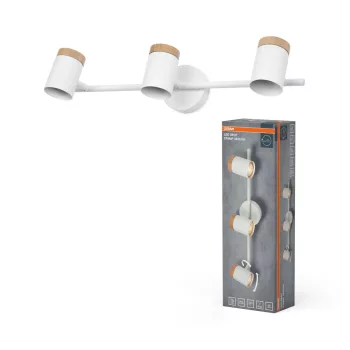   OSRAM Stamp mennyezeti / fali állítható fa spot lámpa 3 fejes, beltéri, fa dekor, fehér, 3 × GU10, acél és gumifa, IP20, hossz: 485 mm ( 4058075852624 )
