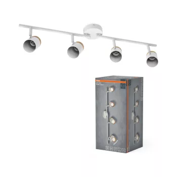   OSRAM Stamp mennyezeti / fali állítható fa spot lámpa 4 fejes, beltéri, fa dekor, fehér, 4 × GU10, acél és gumifa, IP20, hossz: 685 mm ( 4058075852648 )