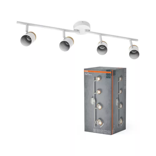 OSRAM Stamp mennyezeti / fali állítható fa spot lámpa 4 fejes, beltéri, fa dekor, fehér, 4 × GU10, acél és gumifa, IP20, hossz: 685 mm ( 4058075852648 )