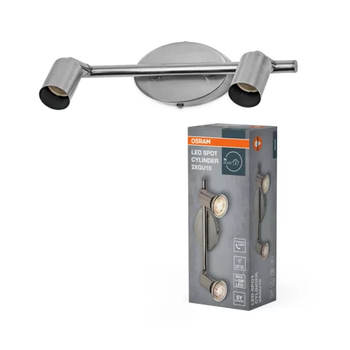 OSRAM henger mennyezeti / fali állítható spot lámpa 2 fejes, beltéri, csiszolt nikkel, 2 × GU10, acél, IP20, hossz: 254 mm ( 4058075852785 )